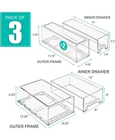 Sorbus 3 Piece (2 Small & 1 Medium) Clear Stackable Pull-Out Drawers - Organization and Storage Containers for Kitchen, Pantry, Bathroom and More