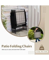 Sugift Set of 4 Patio Folding Chairs with Armrests and Portable Lawn Chairs for Garden Backyard-Gray