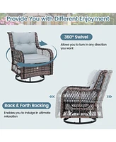 Sugift 3 Pieces Outdoor Swivel Rocker Set with Small Side Table