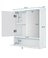 Sugift Double Door Wall-Mounted Bathroom Mirrored Medicine Cabinet-White