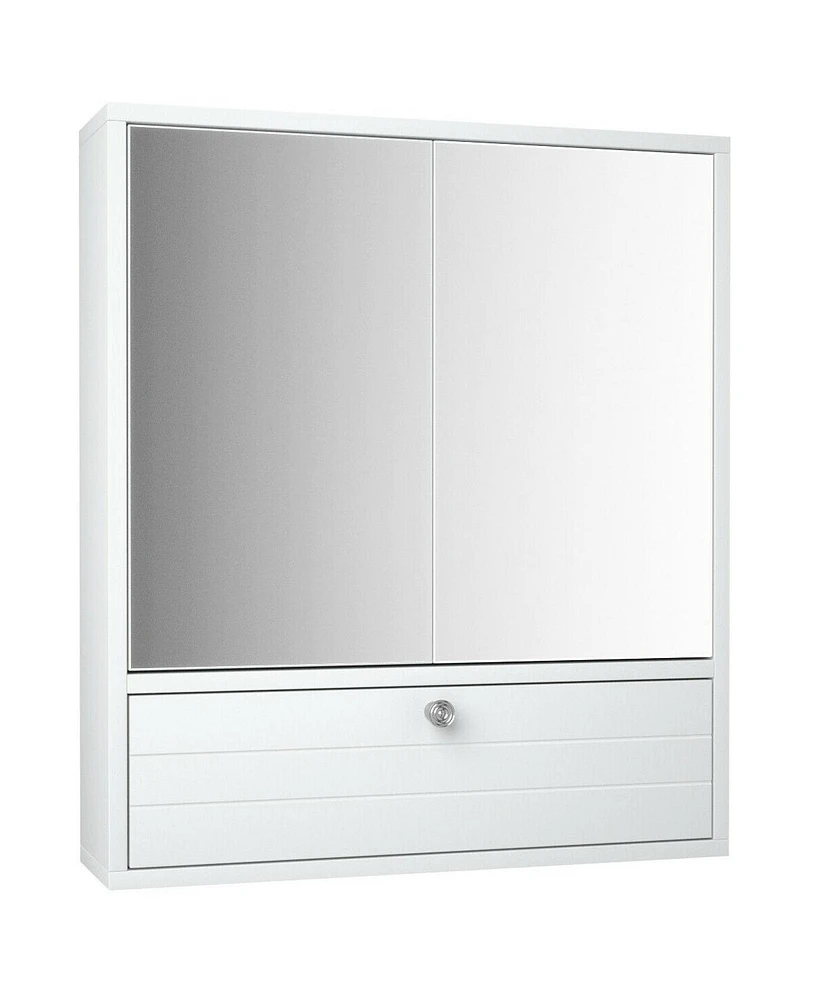 Sugift Double Door Wall-Mounted Bathroom Mirrored Medicine Cabinet-White