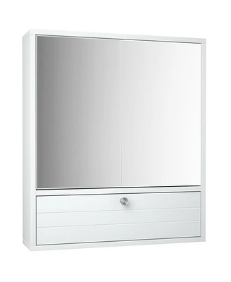 Sugift Double Door Wall-Mounted Bathroom Mirrored Medicine Cabinet-White