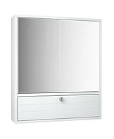 Sugift Double Door Wall-Mounted Bathroom Mirrored Medicine Cabinet-White