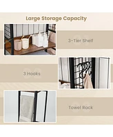 Sugift 3-Tier Over-the-Toilet Storage Rack with 3 Hooks-Rustic Brown