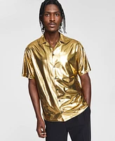 Tinsel Men's Metallic Short Sleeve Button-Front Camp Shirt