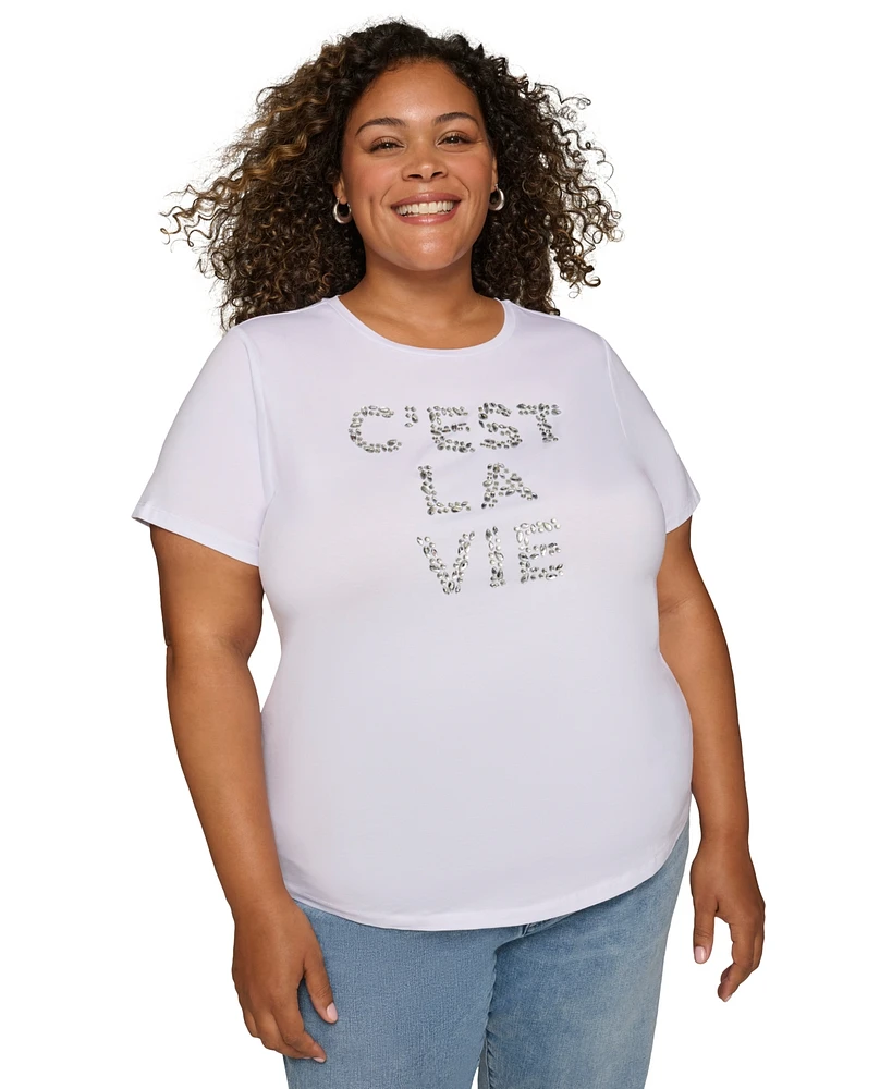 Karl Lagerfeld Paris Plus C'est La Vie Embellished T-Shirt, Created for Macy's