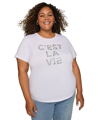 Karl Lagerfeld Paris Plus C'est La Vie Embellished T-Shirt, Created for Macy's