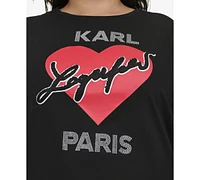 Karl Lagerfeld Paris Plus Beaded Heart T-Shirt, Created for Macy's