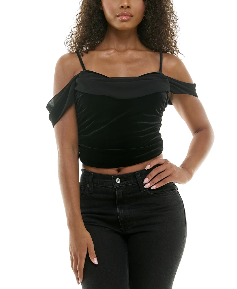 City Studios Juniors' Draped Ruched Sleeveless Velvet Top