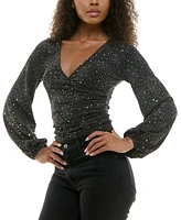 Alex & Sophia Glitter Side-Shirred V-Neck Top