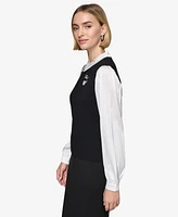 Karl Lagerfeld Paris Women's Layered-Look Charm Logo Sweater Top