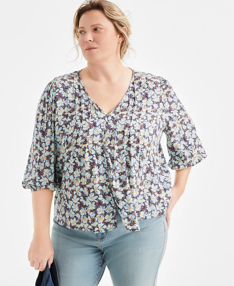 Style & Co Plus Printed 3/4-Sleeve Blouse, Exclusively at Macy's