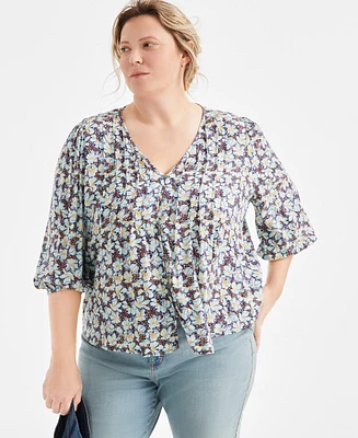 Style & Co Plus Printed 3/4-Sleeve Blouse, Exclusively at Macy's