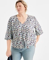 Style & Co Plus Printed 3/4-Sleeve Blouse, Exclusively at Macy's