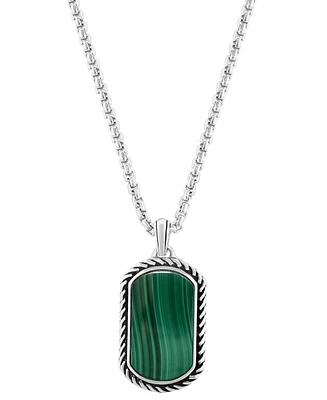 Effy Men's Malachite Dog Tag 22" Pendant Necklace in Sterling Silver