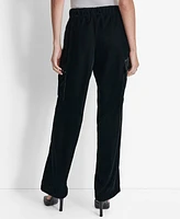 Dkny Women's High-Rise Wide-Leg Velvet Cargo Pants