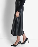 Dkny Women's Faux-Leather Midi Slit-Front Skirt