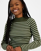 Hooked Up by Iot Juniors' Fine Gauge Mock-Neck Striped Sweater