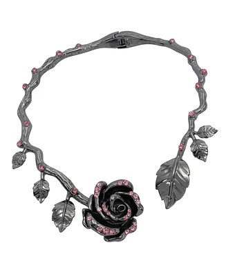 Betsey Johnson Faux Stone Rose Collar Necklace