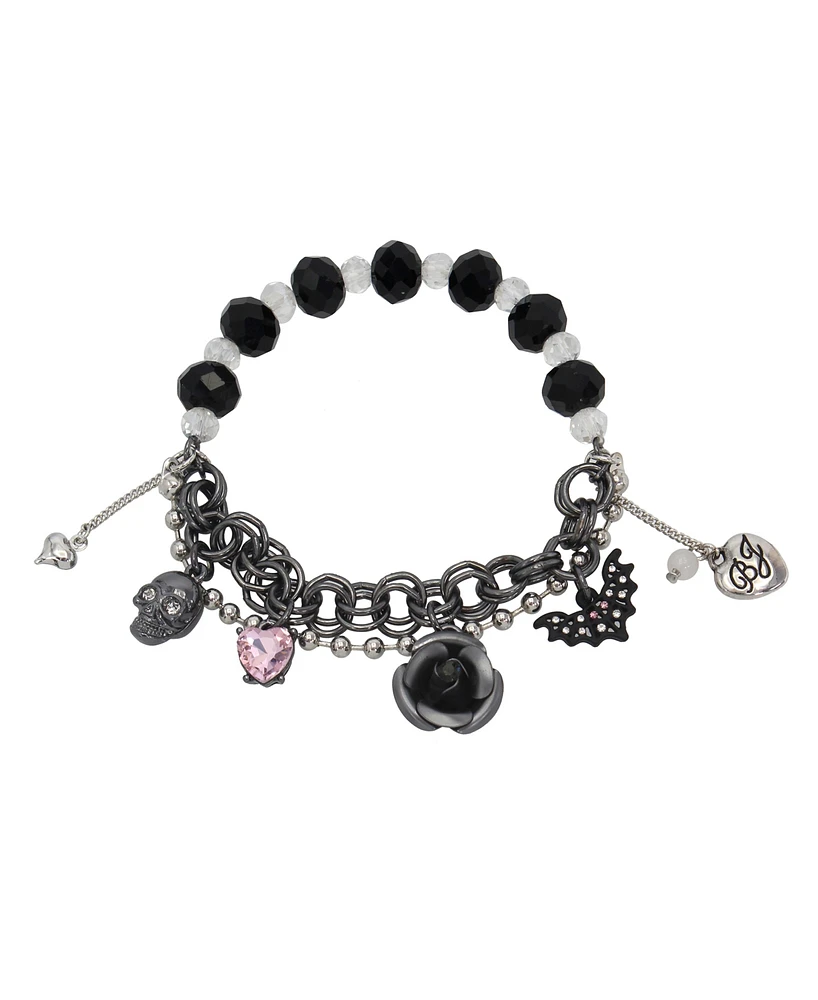 Betsey Johnson Faux Stone Skull Charm Stretch Bracelet