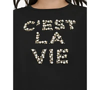 Karl Lagerfeld Paris Plus C'est La Vie Embellished T-Shirt, Created for Macy's