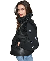 Karl Lagerfeld Paris Women's Faux-Leather Embellished Puffer Vest