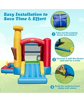Costway Baseball Themed Jumping House Kids Bouncy Castle w/ 50 Ocean Balls & 735W Blower