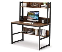 Tribesigns Computer Desk with Hutch, Wooden Small 42-inch Desk, Industrial Simple Office Desk with Storage Space for Home Office