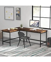 Tribesigns L Shaped Computer Desk, 67 inch Industrial Reversible Corner Desk for Home Office, Pc Laptop Study Writing Table Workstation with Metal Pip