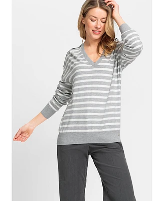 Olsen Women's Long Sleeve Striped V-Neck Pullover