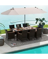 Costway 11 Pcs Patio Dining Set with 15ft Double-Sided Umbrella (Base Included)