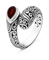 Devata Garnet & Bali Filigree Ring in Sterling Silver