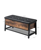 Slickblue Padded Seat Storage Bench Rustic Brown & Black