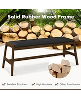Sugift 50 Inch Long Solid Wood Dining Bench Upholstered Table Bench with Faux Leather Padded Seat