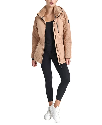 Dkny Women's Quilted Elastic-Waist Hooded Zipper Jacket