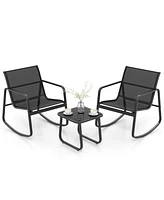 Vebreda 2 Rocking Bistro Chairs and Glass-Top Table for Porch Yard Balcony-Black