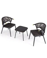 Vebreda 3 Pieces Patio Rattan Furniture Set for Backyard Poolside-Brown and Black