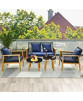Vebreda 5 Piece Outdoor Conversation Set with 2 Coffee Tables for Backyard Poolside-Navy