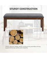 Sugift Upholstered Entryway Bench Footstool with Wood Legs