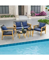 Vebreda 5 Piece Outdoor Conversation Set with 2 Coffee Tables for Backyard Poolside-Navy