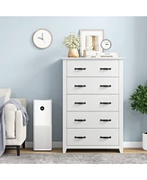 Sugift Tall Storage Dresser with 5 Pull-out Drawers for Bedroom Living Room-Gray