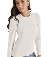 Dkny Jeans Women's Long Puff-Sleeve Crewneck Top