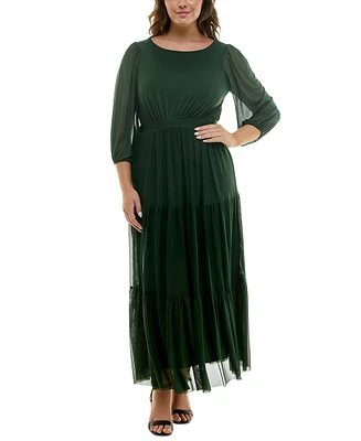 Taylor Plus Chiffon Scoop-Neck 3/4-Sleeve Maxi Dress