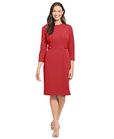 London Times Petite 3/4-Sleeve Tab-Waist Sheath Dress