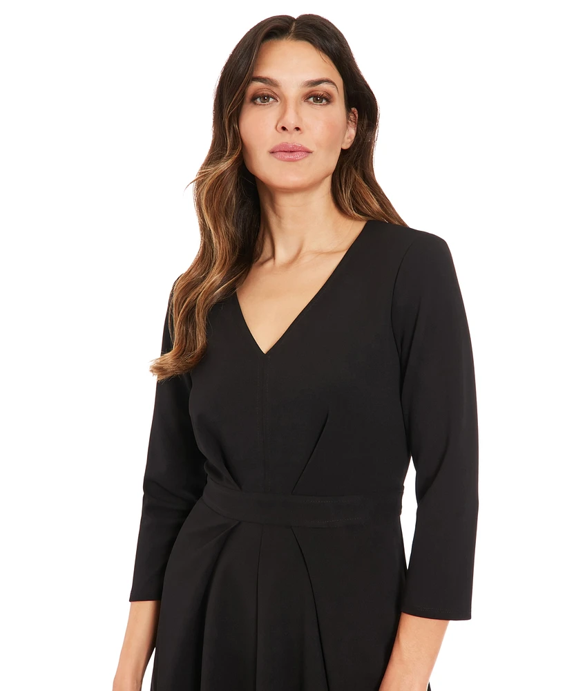 London Times Petite Topstitched 3/4-Sleeve Dress