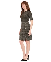 London Times Petite Metallic Rib-Knit Tweed Sheath Dress