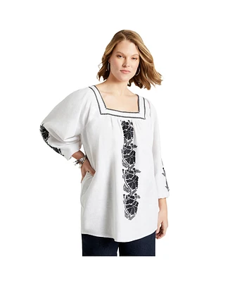 June + Vie Women's Embroidered Lino Soleil Top