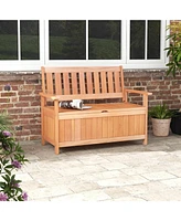 Sugift 48 Inch Patio Wood Storage Bench with Slatted Backrest