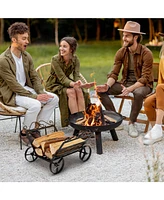Sugift Firewood Rack Decorative Rustproof Steel Fireplace Log Holder with Wheels