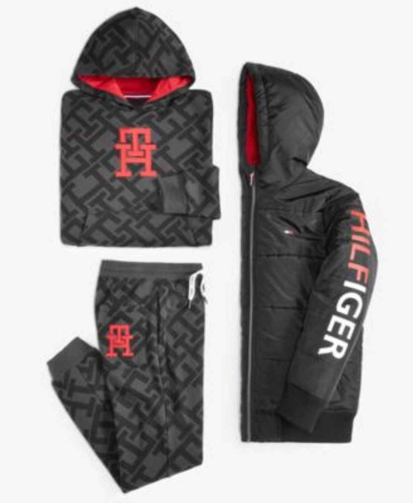 Tommy Hilfiger Big Boys Hilfiger Logo Bomber Jacket Printed Hoodie Printed Joggers